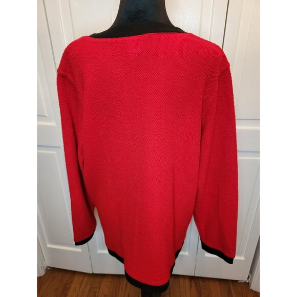 Vintage 90s Red/Black Layered Look Sweater Embroidered Beaded XL Christmas Party - Picture 2 of 7